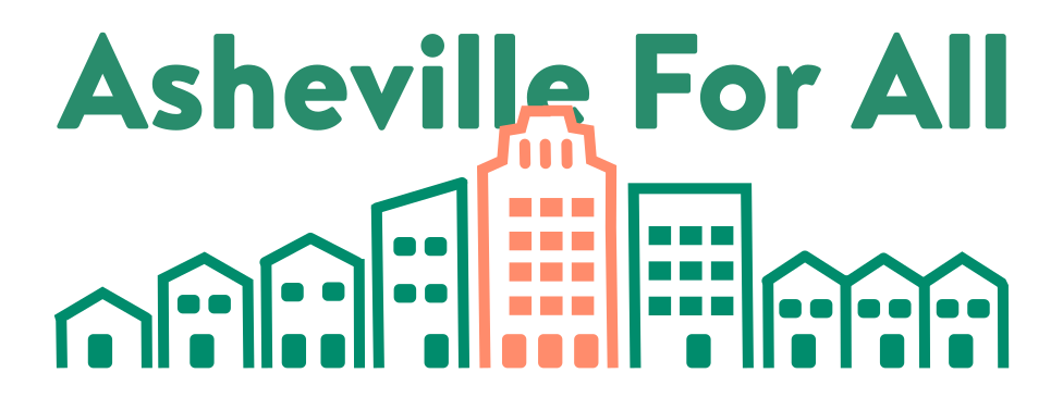 Logo showing a stylized city skyline with text that reads: Asheville For All